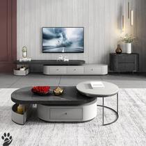 Italian minimalist rock board coffee table TV cabinet combination simple light luxury Nordic small apartment paint TV cabinet retractable