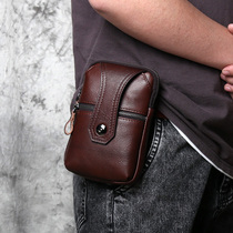 Retro Genuine Leather Mens Purse Head Layer Cow Leather Casual Mobile Phone Bag Wearing Strap Vertical Phone Bag Skew Satchel Shoulder Bag