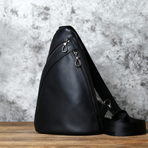 New Head Layer Bull Leather Skew Satchel Casual Genuine Leather Man Bag Outdoor Single Shoulder Satchel Pure Color Mens Chest Bag Tide Bag