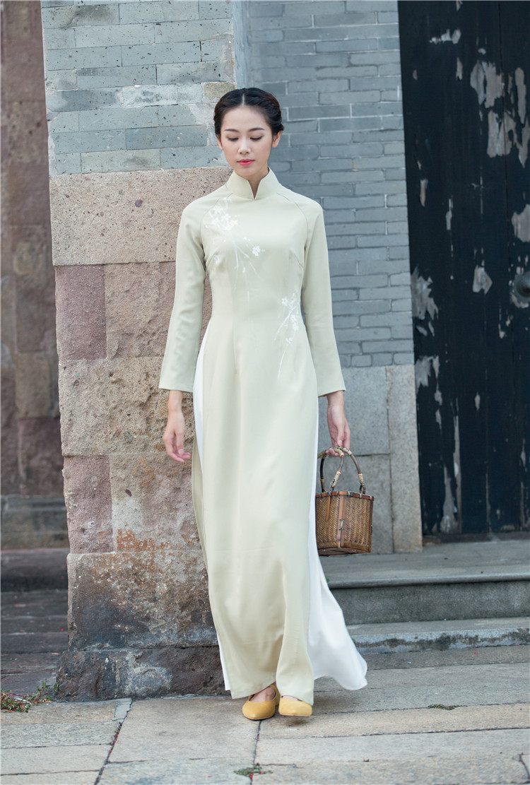 清茶-山有色奥黛中国风女装改良旗袍修身连衣裙禅茶服
