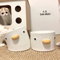 Cat Bowl Purroom Ceramic Chicken Bowl Slanted Mouth Cat Food Bowl Human Mug Cat Neck Guard Pet Rice Bowl