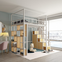 Elevated bed Iron small family multifunction provincial space under duplex attic bed under bed desktop suspension bed