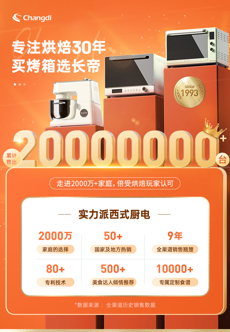 长帝电烤箱家用烘焙猫小易烤箱多功能全自动搪瓷烤箱大容量32升