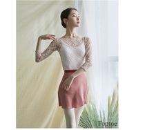 (Spot second hair)Korea erell ballet practice warm-up warm fairy elastic lace shirt multi-color