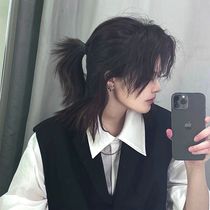 Wig male long hair samurai head Japanese Korean version handsome mullet head female summer short wolf tail universal hair set middle part