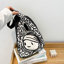 2022 new French style trendy original canvas bucket bag Van Gogh personality casual retro large capacity single shoulder bag woman