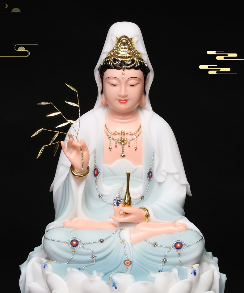 汉白玉石雕观音佛像家用送子观音南海观世音菩萨神像娑婆三圣摆件