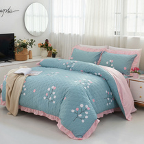Thick cotton top cover lace bed skirt four-piece set of bed hats 4-piece set of warm quilt cover winter bedding