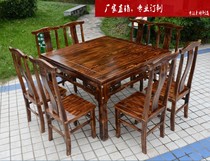 Vintage carved Chinese restaurant Hotel table and chair Solid wood dining table and chair combination square table Farmhouse table and chair