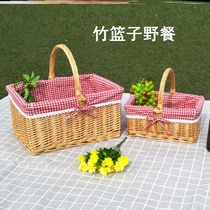 Bamboo Basket Picnic Vine Choreography Hand Wild Cooking Basket Photo Prop Outdoor Spring Picnic portable tennis Red Picnic Basket