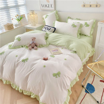 Net red ins princess wind four pieces of butterfly knot lace pure cotton all-cotton Korean version bed sheet Quilt Cover Three-piece 4