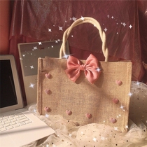 Yellow Hemp Bag Handbag butterfly knot Canvas Bag shopping bag eco-friendly buy Vegetable Cloth Bag Hemp Cloth Single Shoulder Bag Lady Brief Wind