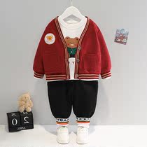 Baby Spring Package Leisure 2022 New cartoon long-sleeved t-shirt knitted sweatshirt three-piece set for boys and girls