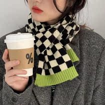 Small Crowdboard Plaid Knit Wool Line Scarves Women Autumn winter Black and white Gprint Korean version 100 hitch student Spring and autumn scarf