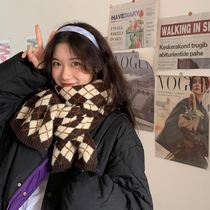 Knit Plaid Scarves Womens Autumn Winter Han Edition 100 Hitch Student Cute Teenage Girl Warm Thickened Hair Line Scarf male tide