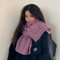 Couples ins Han version Thickened Scarf for men and women Autumn Winter Long style Pure Color Knit Wool Line Student Warm neck