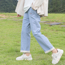 Female Great Boy Pants Spring Autumn Money 2022 New Ocean Gas Loose Pure Cotton Long Pants Girl Spring Clothing Casual Pants Straight Drum Pants