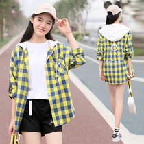 Female Great Boy Long Sleeve Plaid Shirt Jacket Spring Autumn section 2022 new 13-year-old girl Early spring blouses girl spring clothing