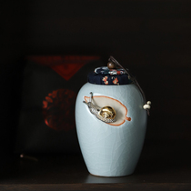 Ruyao vintage ceramic tea pot small Zen can raise open piece sealed tea storage tank Household snail creative tea warehouse