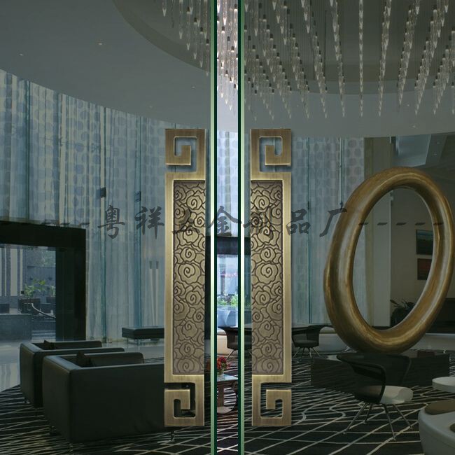 中式仿古铜大门拉手玻璃门实木门酒店会所大扶手双开门门把手