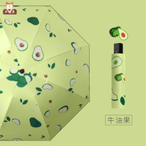 Umbrella womens sunny rain and rain dual-use small fresh avocado automatic folding light three fold vinyl sunscreen sunscreen ultraviolet rays