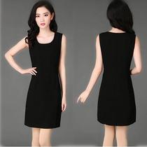 Spring and summer autumn slim long base skirt black vest dress Joker womens size loose sleeveless dress