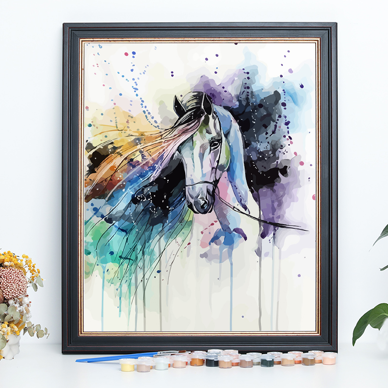 油彩画[模写] diy数字油画马驴动物治愈手工手绘填涂色填充客厅装饰油彩画包邮