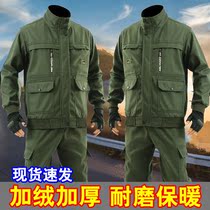 Mens pure cotton ironing and anti-labor protective workwear New warm thickened electric welder tooling suit plus suede clothes factory clothes