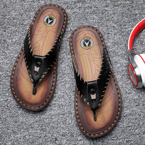 High-end quality 2021 summer new style slippers outer penetrating breathable flip-flops leather casual open-toed mens sandals and slippers