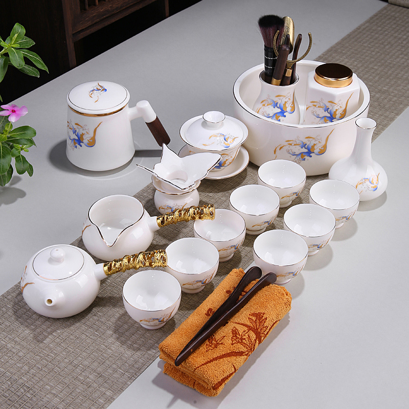 Bocai tea set set office kung fu tea cup tea cup tea tea pot goat Jade white porcelain bowl simple light luxury high-end