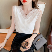 Lace vest womens summer outer wear V-neck top 2021 new short sleeveless inner tie bottoming shirt high-end Western style
