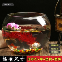 Small fish tank round mini-cylinder office Small home Mini Desktop transparent Living room thickened glass gold fish tank