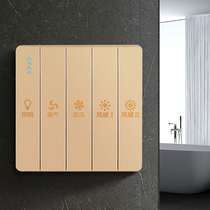 Bull Yuba special switch five-open household universal bathroom switch five-in-one toilet Big Board switch warm air