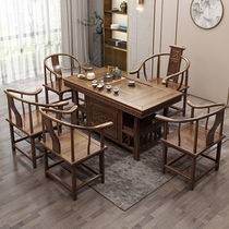 Combination solid wood tea house table and chair set large board simple log tea table Modern antique 1 5 meters office simple
