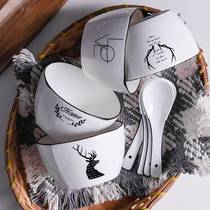 Nordic Ceramic Dining Bowls Home Bowls Spoon Nets Nets Red Ins Suit Rice Bowls of Soup Noodle Spoon Baby Good Looking Bowl