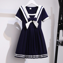 Girls' Summer School short-sleeved dress butterfly knot Navy net red foreign air child princess skirt