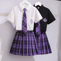 Children's short sleeve jk uniform skirt summer suit full set of girls' college style suit two sets of tie