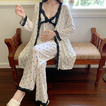 Sandro Vicari Spring Autumn Wave Pajamas Lady Long Sleeve Pure Cotton Lace Length Pants Three Sets Home Clothing