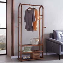 High-end solid wood hanging clothes hanger floor bedroom minimalist Japanese style Nordic Living room clothes hat rack multifunctional containing shelf