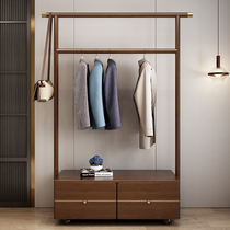 Net red New Chinese full solid wood hanging clothes hanger floor bedroom with drawer clothing cap frame minimalist living-room removable hanger