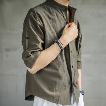 Tide Card Linen Short Sleeve Shirt Man Summer Slim Fit Pure Color Cotton Linen 70% Sleeve Blouse Easy to fix shirt