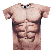 Fake Muscle 3D Emulation Clothes Creativity Funny T-Shirt Explicit Pectoral Abs Tight Fit Tattoo Chic Flower Pattern Personality