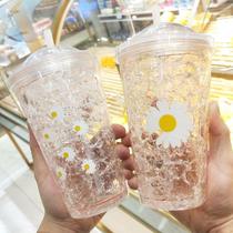Summer water Cup refrigeration water cup female student Korean straw hand cup large capacity plastic cute with straw anti-fall