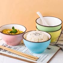 One person one color special bowl (10 sets) home thick anti-hot bowl ceramic tableware solid color Rice Bowl instant noodles