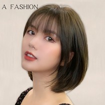 Wig female short hair round face bobo head real hair silk fashion natural air bangs full head wig set