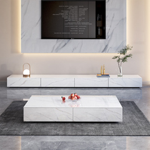 Italian Minimalist TV Cabinet Tea Table Combination Light Extravagant Light Rock Plate Modern Minima Living-room Net Red Solid Wood Floor Cabinet