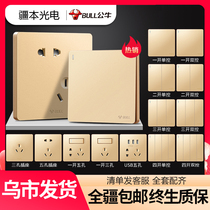 Bull G12 switch socket Xinjiang computer is a five-hole USB dark champagne gold single-open double control 16A