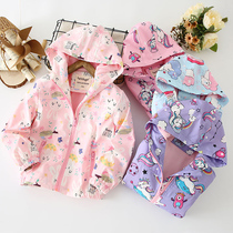 CUHK Girl Foreign Air Connects Hat Assault jacket Thin Fleece Jacket Little Girl Spring Autumn Casual Outwear Jacket Waterproof Wind Suit