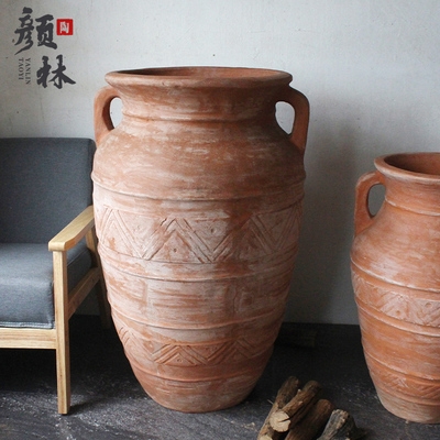 Make Old Landscape Flower Pots Pottery Jars Special garden Decorative Jar Handmade Pottery Landing Red Pottery Antique Red Pottery Oversized