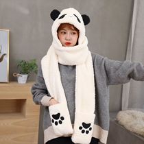 One-piece neck hat one-piece hat autumn and winter student hat children panda parent-child riding thick and warm hat